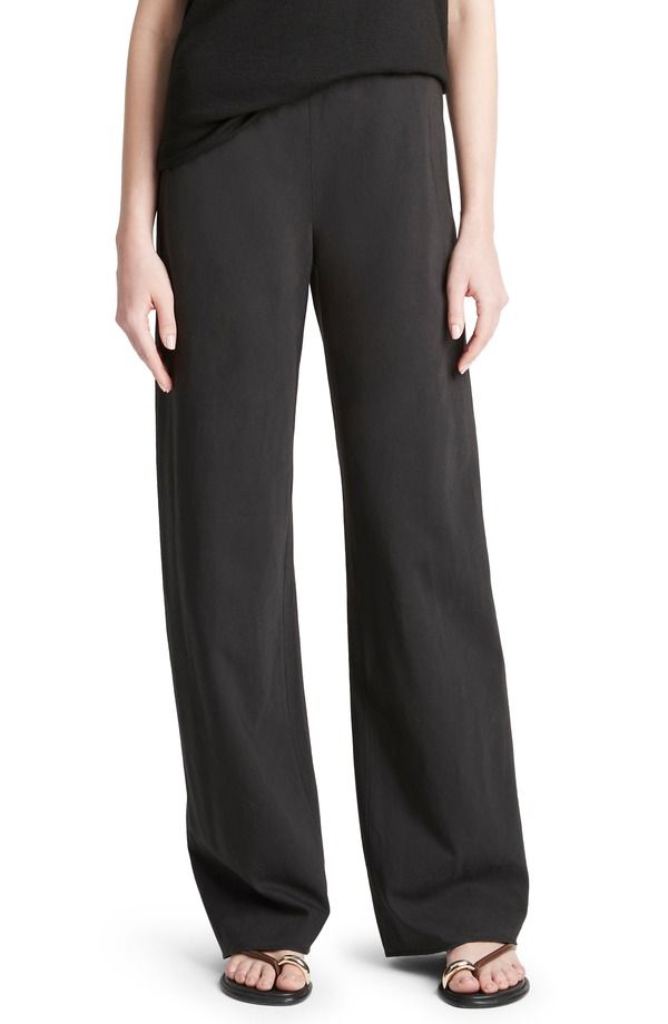 ヴィンス レディース ボトムス レギンス ワイドレッグ パンツ コットン Vince Cotton Blend Wide Leg Pants Black ブラック