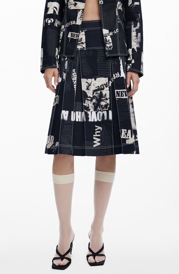 デジグアル レディース ボトムスカート パッチワーク Desigual Box Pleat Patchwork Skirt Black ブラック