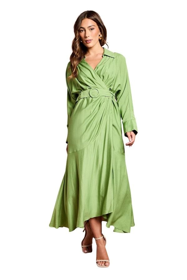 コースト レディース トップス ワンピース Coastwillong Sleeve Belted Wrap Dress Green グリーン