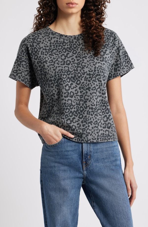 ラグアンドボーン レディース トップス Tシャツ プリント コットン rag bone Kelly Leopard Print Cotton Boxy TShirt Washed Black ブラック