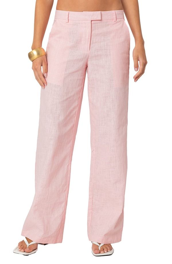 アディクテッド レディース ボトムス デニムパンツ ストレート コットン EDIKTED Arya Straight Leg Cotton Pants LightPink ピンク