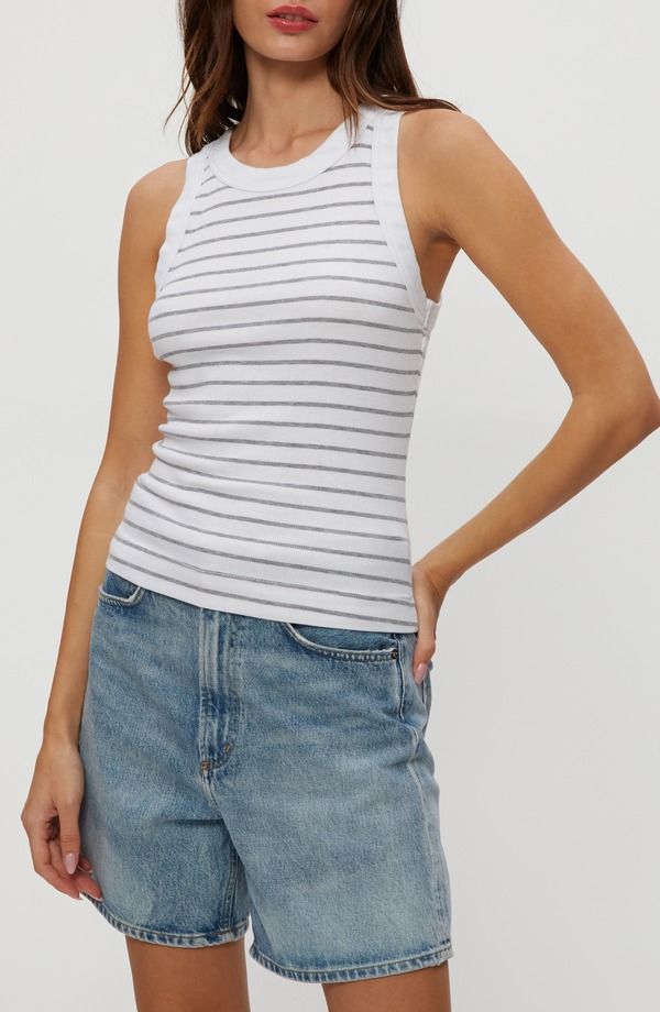 マイケルスターズ レディース トップス シャツ Michael Stars Gina Stripe Rib Tank White Heather Grey ホワイト