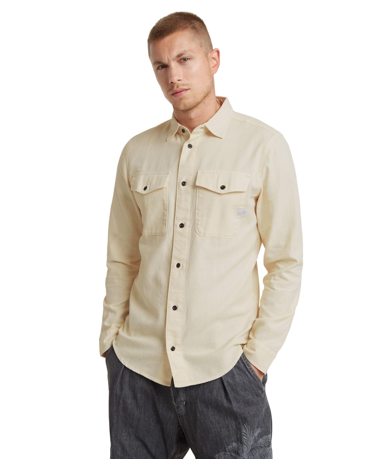 新品 [ジースターロゥ] シャツ メンズ 長袖 スリムフィット ベージュ Marine Slim shirt ls D24963-D454-C487-XL 21,961円