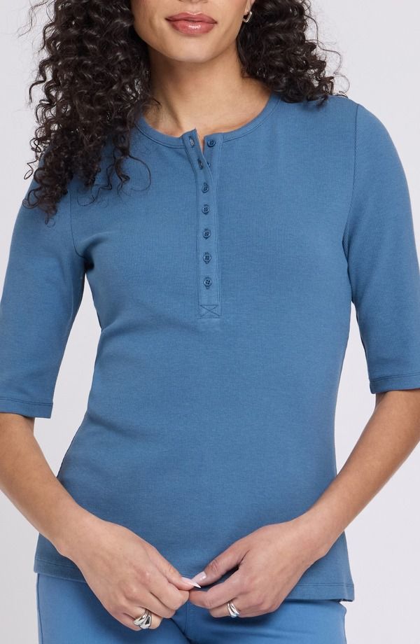 エヌワイディージェイ レディース トップス シャツ NYDJ Rib Henley Indigo Melody インディゴ