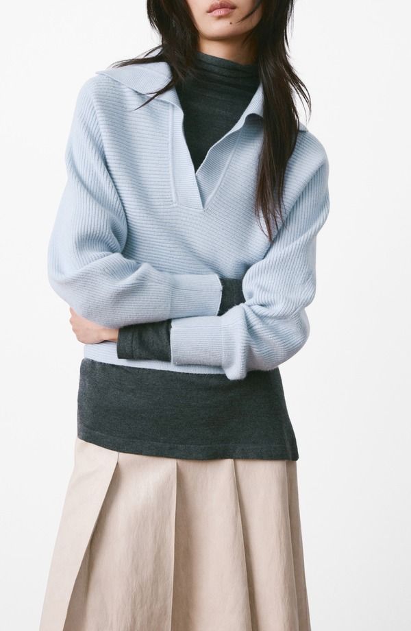 マンゴ レディース アウター パーカー・スウェット セーター MANGO Rib Johnny Collar Sweater Sky Blue ブルー