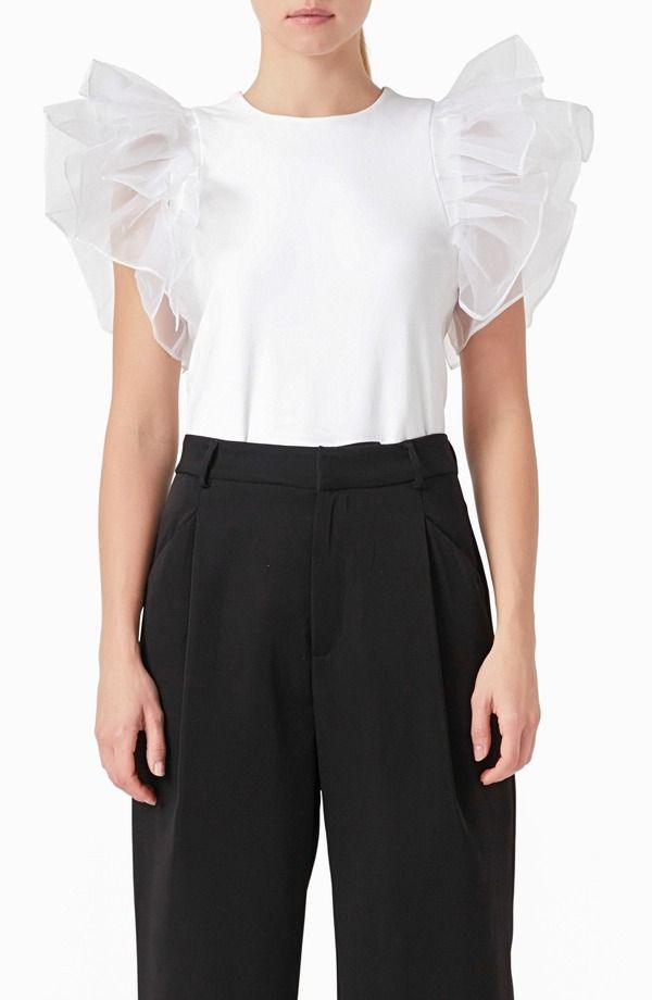 エンドレスローズ レディース トップス シャツ フリル Endless Rose Organza Ruffle Sleeve Top White ホワイト