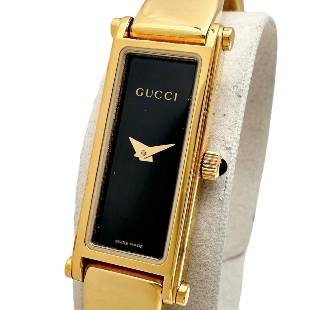 【GUCCI/グッチ】1500L 腕時計 GP クオーツ ブラック文字盤/ゴールドベルト レディース 【中古】【真子質店】【NN】