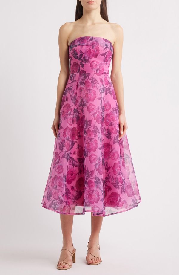 ルルズ レディース トップス ワンピース ミディ ストラップレス Lulus Elena Strapless Organza Midi Dress Berry