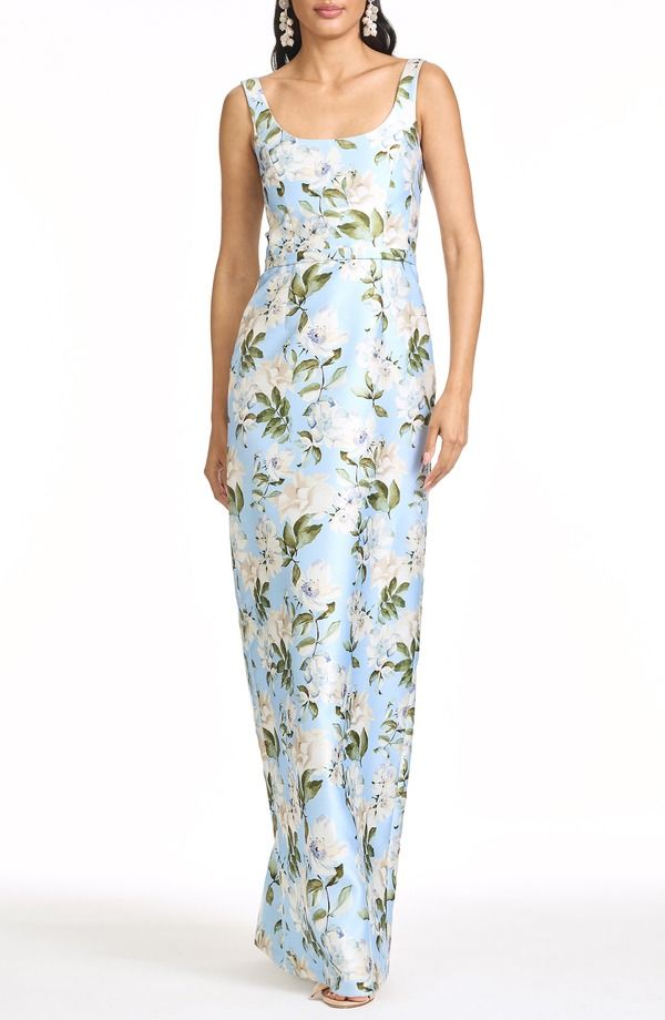 サーチンアンドバビ レディース トップス ワンピース フラワー柄 サテン フラワー Sachin Babi Lana Floral Satin Mikado Gown Sky Camellia