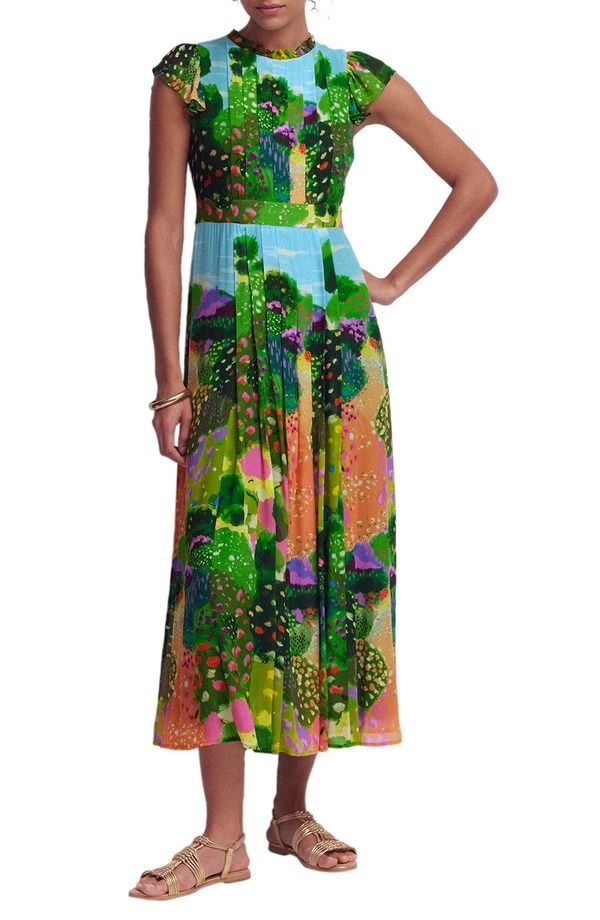 ボーデン レディース トップス ワンピース プリーツ フリル マキシ Boden Ruffle Pleated Maxi Dress Garden Print