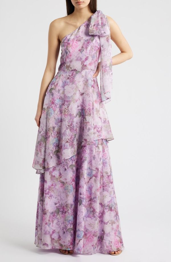 ルルズ レディース トップス ワンピース フラワー柄 ワンショルダー フラワー Lulus Amara Floral OneShoulder Gown Lavender Floral ラベンダー