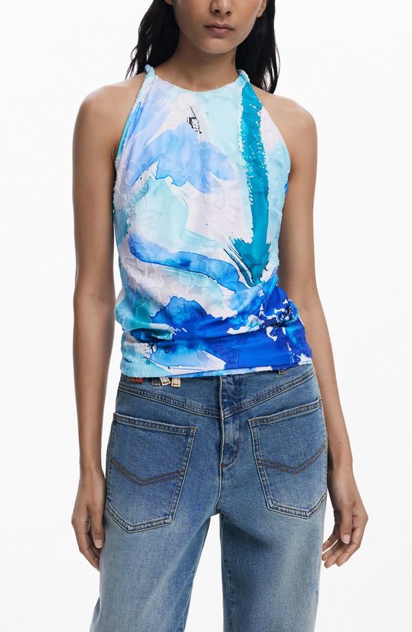 デジグアル レディース トップス シャツ プリント ノースリーブ Desigual Sleeveless Abstract Printop Blue ブルー
