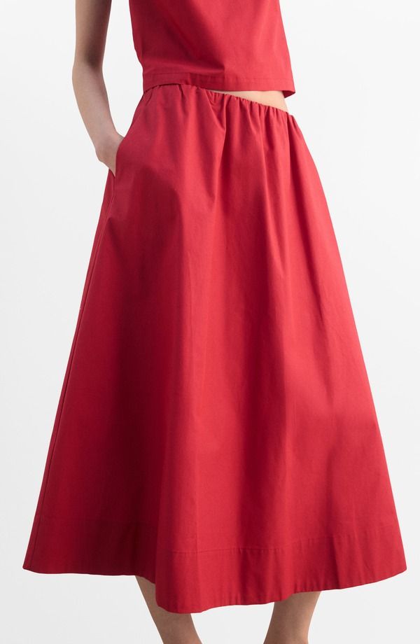 マンゴ レディース ボトムスカート ミディ コットン MANGO Cotton Midi Skirt Red レッド
