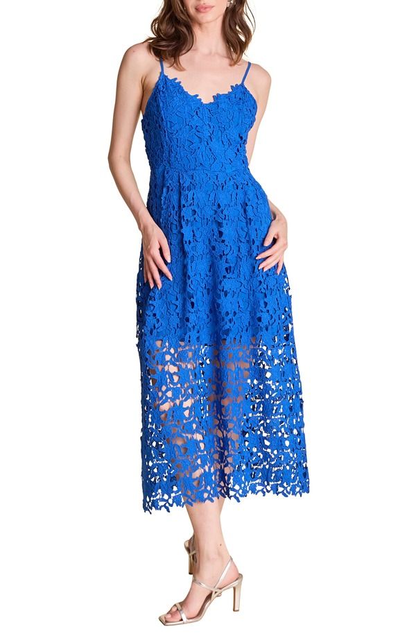 エンドレスローズ レディース トップス ワンピース ミディ レース Endless Rose Lace Spaghetti Strap Midi Dress Blue ブルー