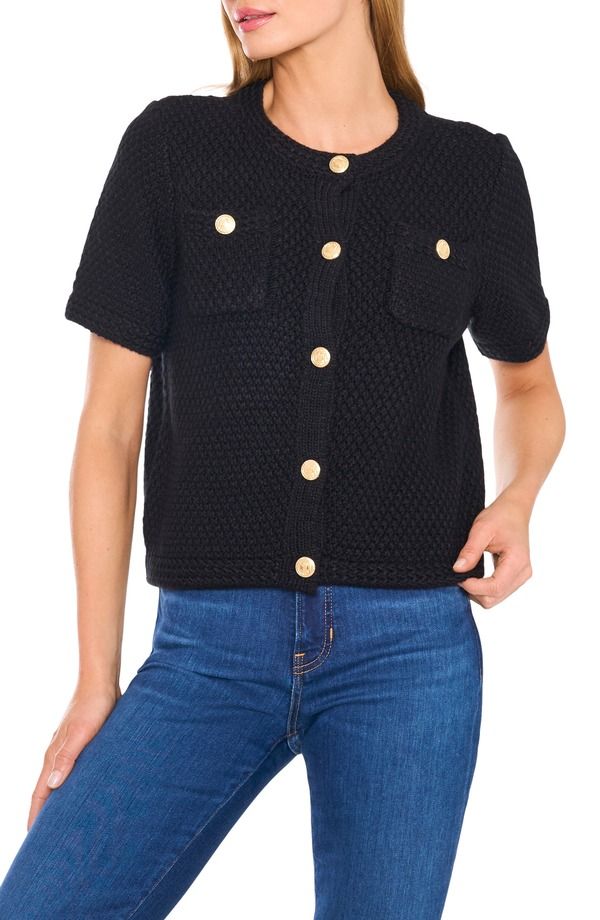 セセ レディース アウター パーカー・スウェット カーディガン CeCe Short Sleeve ButtonUp Cardigan Rich Black ブラック