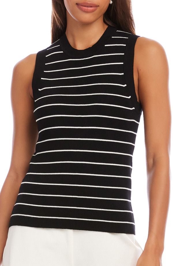 カレンケーン レディース トップス シャツ セーター Karen Kane Stripe Rib Sweater Tank BlackWhite Stripe ホワイト