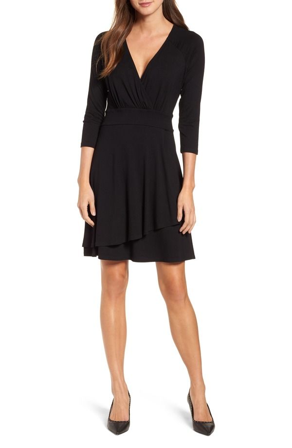 カレンケーン レディース トップス ワンピース ドレープ Karen Kane Faux Wrap Drape Dress Black ブラック
