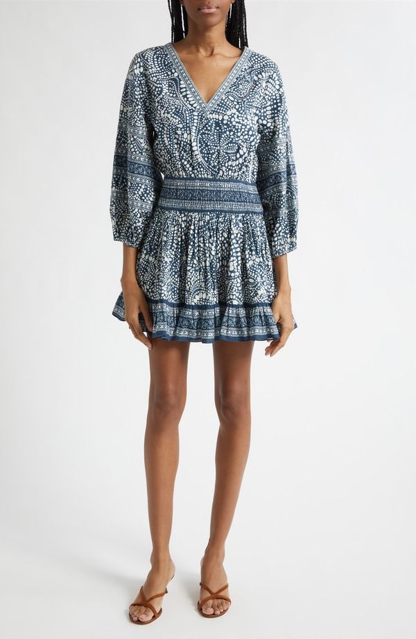 レイミー ブルック レディース トップス ワンピース プリント ミニ コットン Ramy Brook April Mixed Print Cotton Minidress Navy Dot ネイビー