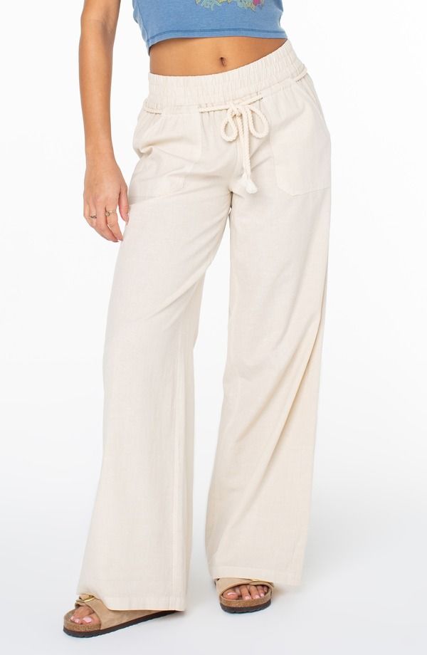ロキシー レディース ボトムス レギンス パンツ コットン リネン Roxy Paddle On Drawstring Cotton Linen Pants Pumice Stone ストーン
