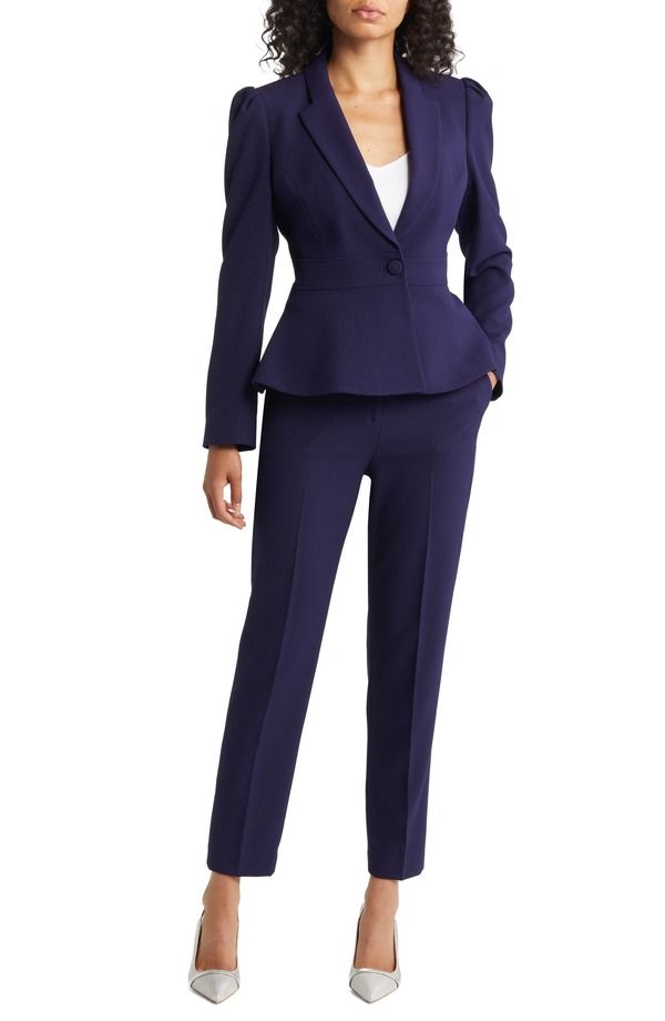 タハリエーエスエル レディース トップス ワンピース パンツ ブレザー Tahari ASL Peplum Blazer Tapered Pantset Midnight Navy ネイビー