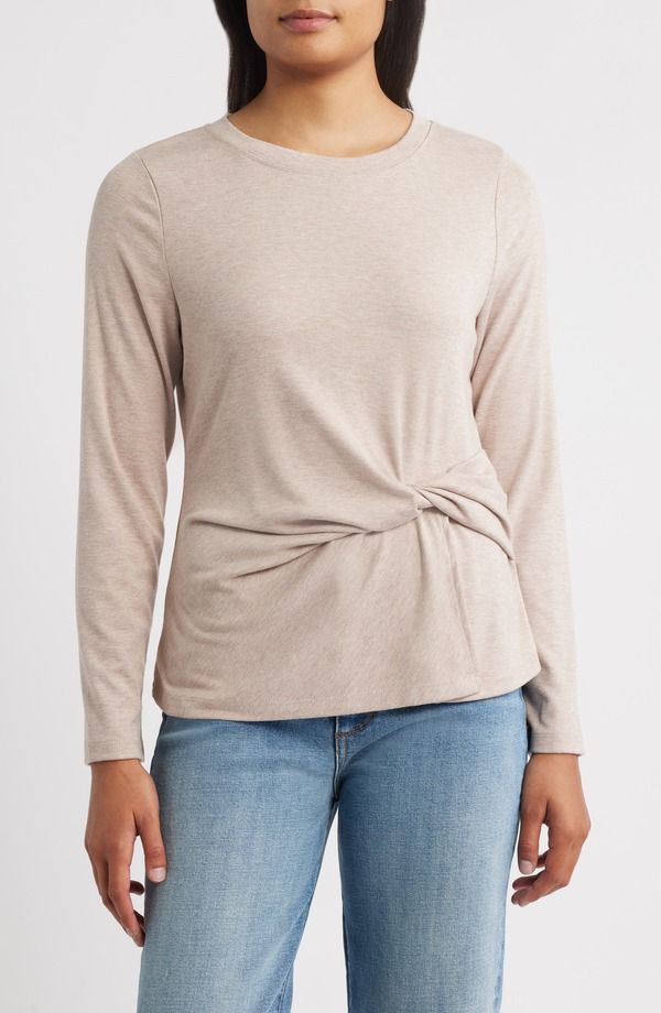 ウィットウィズダム レディース トップス Tシャツ Wit Wisdom Twist FrontShirt Heather Oatmeal ヘザー