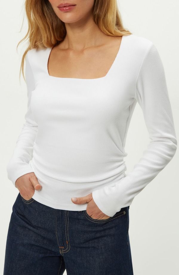 マイケルスターズ レディース トップス Tシャツ Michael Starsarah Long Sleeve Square Neck TShirt White ホワイト