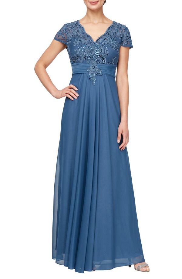 アレックスイブニングス レディース トップス ワンピースパンコール レース Alex Eveningsequin Lace Bodice Gown Vintage Blue ブルー 42,480円
