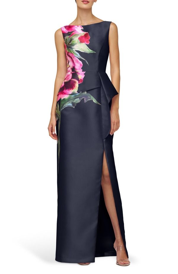ケイ アンジャー レディース トップス ワンピース フラワー柄 レース フラワー Kay Unger Luciana Placed Floral Column Gown Midnight Blue ブルー