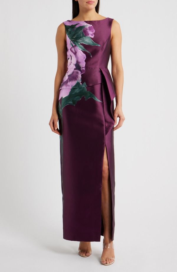 ケイ アンジャー レディース トップス ワンピース フラワー柄 レース フラワー Kay Unger Luciana Placed Floral Column Gown Mulberry