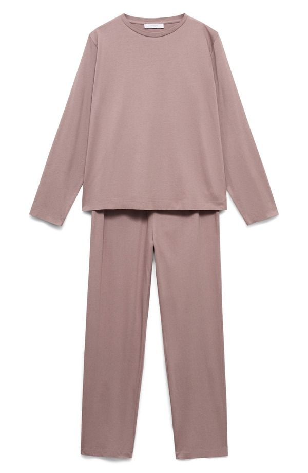 マンゴ レディース アンダーウェア ナイトウェア コットン MANGO Plain Cotton Pajamas Taupe トープ