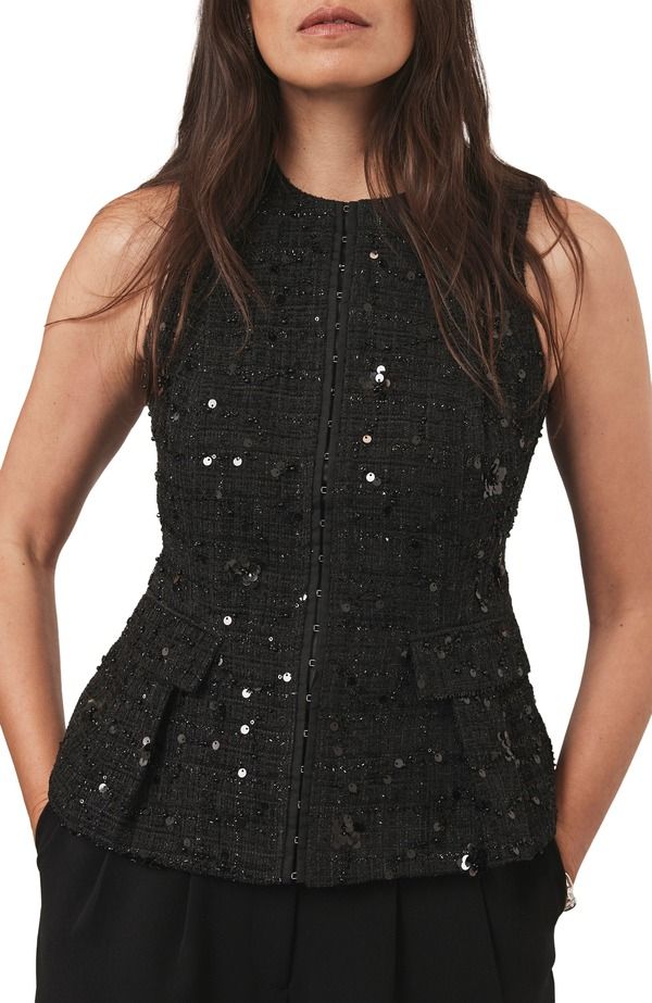 ミルトンベルベット レディース アウター ジャケット・ブルゾン 背中開き コート MINT VELVET Embellished Backless Waistcoat Black ブラック