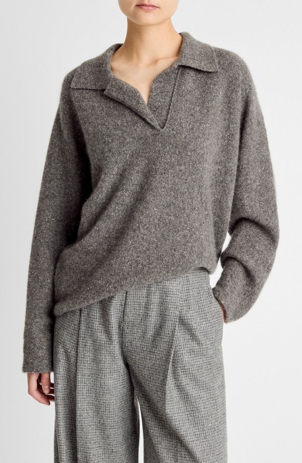 ヴィンス レディース アウター パーカー・スウェット ポロシャツ セーター Vince Donegal Cashmere Polo Sweater Medium Heather Grey グレー