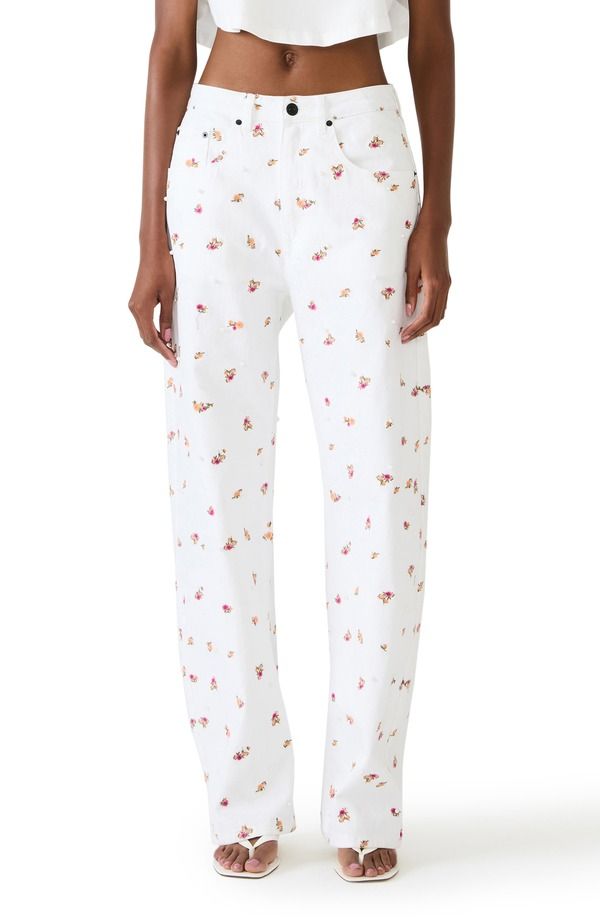 スティーブ マデン レディース ボトムス デニムパンツ ストレート フラワー柄 ジーンズ フラワー Steve Madden Sydnee Floral Straight Leg Jeans Antique