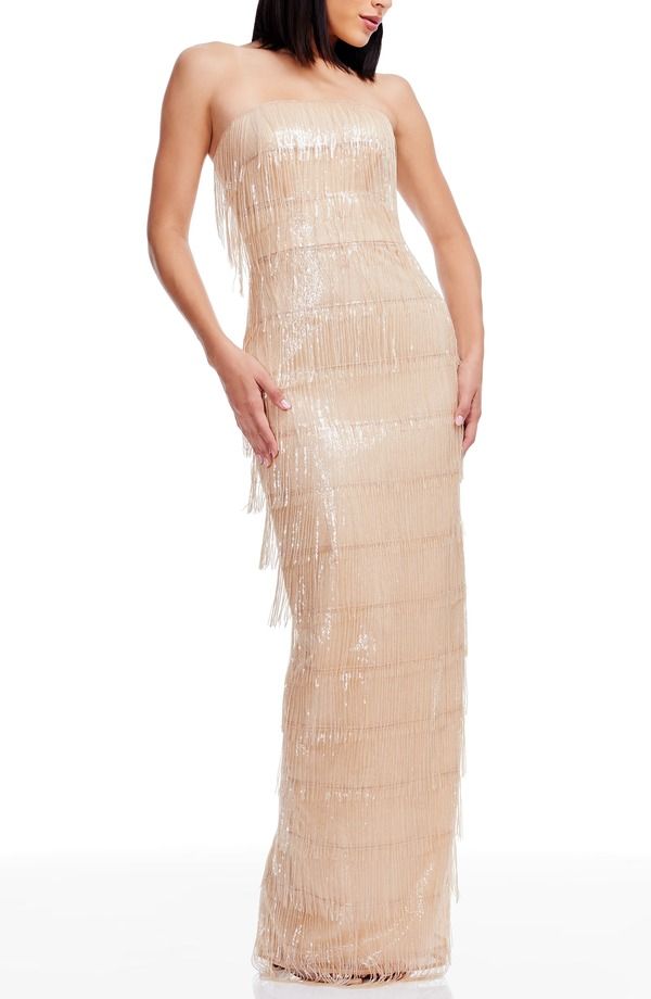 ドレスザポプレーション レディース トップス ワンピースパンコール ストラップレス フリンジ Dress the Population Tanya Sequin Fringe Strapless Dress Champgane