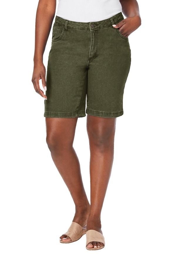 ジェシカロンドン レディース ボトムス デニムパンツ ショートパンツ コットン Jessica London Classicotton Denim Shorts Dark Olive Green グリーン