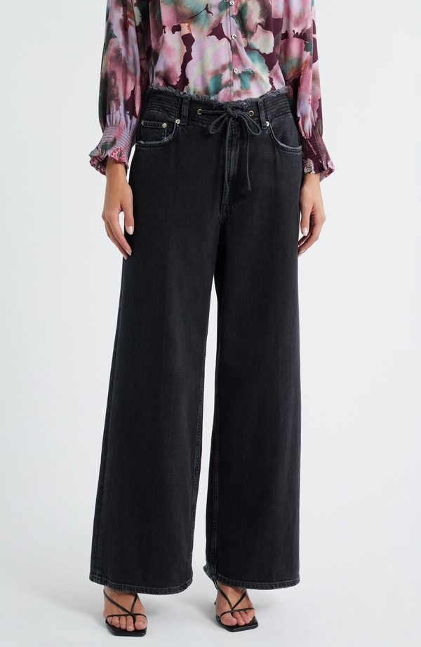レイルズ レディース ボトムス デニムパンツ ワイドレッグ ハイウエスト ジーンズ Rails Angeleno High Waist Wide Leg Drawstring Jeans Ash Black ブラック