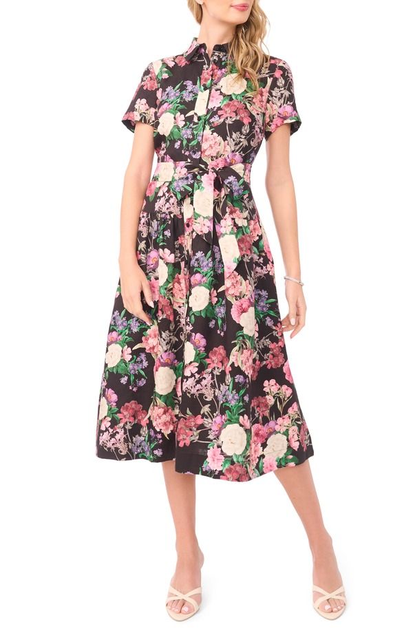 テッドベーカー レディース トップス ワンピース フラワー柄 ミディ シャツ リネン フラワー Ted Baker Charlie Floralinen Midi Shirtdress Rich Black ブラック