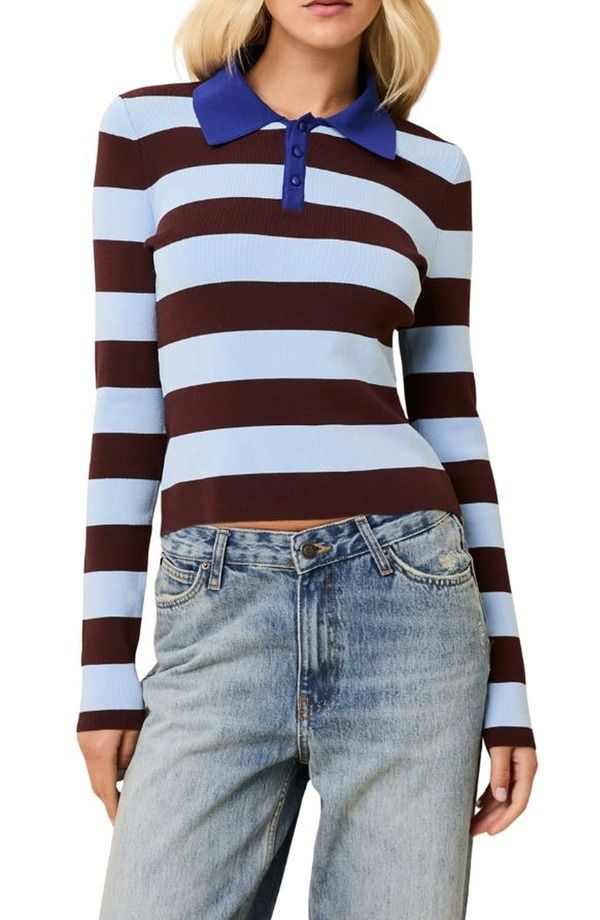 ソリッド アンド ストライプ レディース トップス シャツ Solid Striped The Debra Rugby Stripe Top Twilight Raisin Brown ブラウン