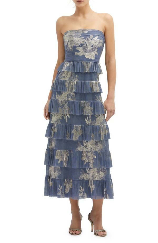 アフターシックス レディース トップス ワンピース フラワー柄 プリント フリル ストラップレス フラワー After Six Floral Print Ruffle Strapless Dress French Blue ブルー