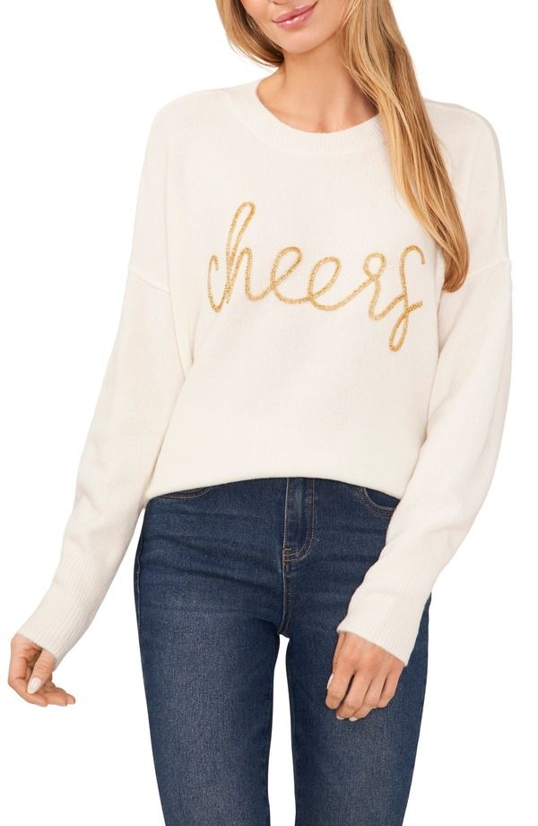 セセ レディース アウター パーカー・スウェット セーター CeCe Cheers Beaded Sweater Antique White ホワイト