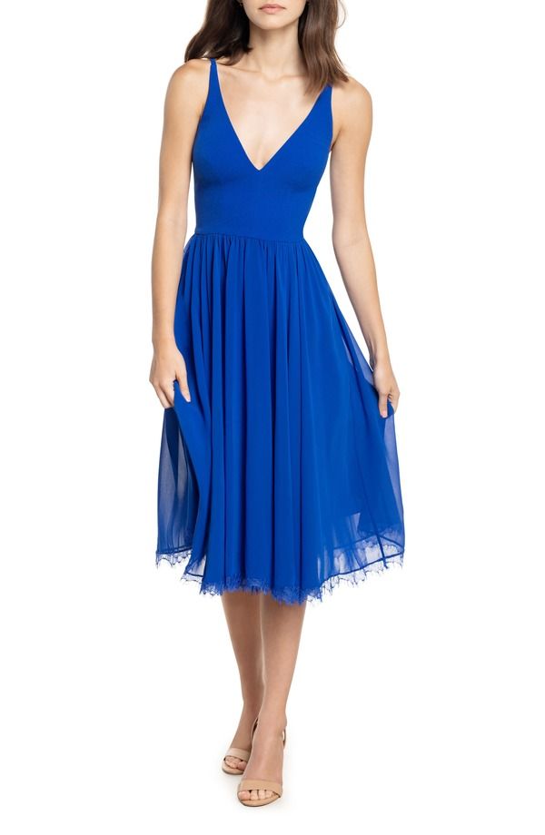 ドレスザポプレーション レディース トップス ワンピース ミディ Dress the Population Alicia Mixed Media Midi Dress Electric Blue ブルー
