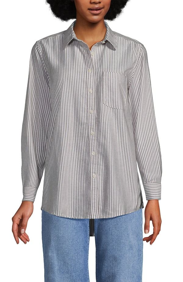 ランズエンド レディース トップス シャツ オックスフォード Lands End Oxford Shirt Dark Walnut Brown Stripe ブラウン