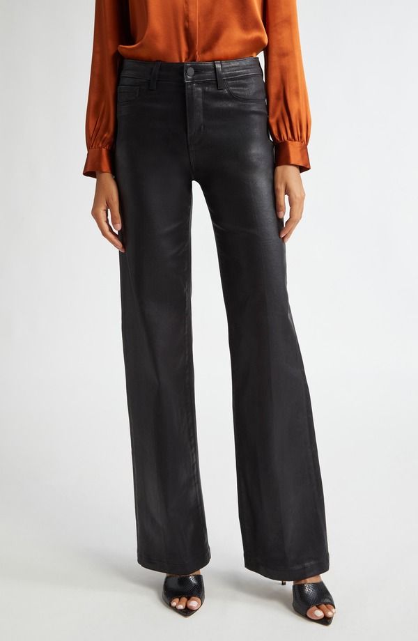ラジャンス レディース ボトムス レギンス ワイドレッグ ハイウエスト パンツ LAGENCE Clayton High Waist Wide Leg Pants Noir Coated