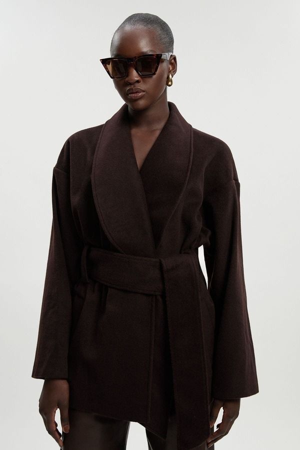 カレンミレン レディース アウター ジャケット・ブルゾン ウール コート Karen Millen Brushed Wool Wrap Short Coat Chocolate チョコレート