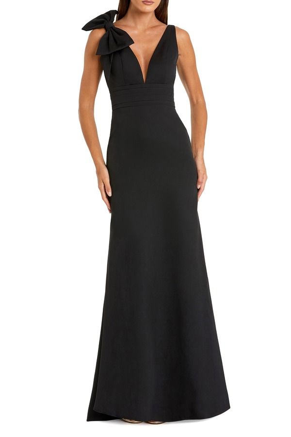 マックダガル レディース トップス ワンピース Vネック プチ ノースリーブ Mac Duggal Petite Sleeveless V Neck Bow Detail Mermaid Gown Black ブラック