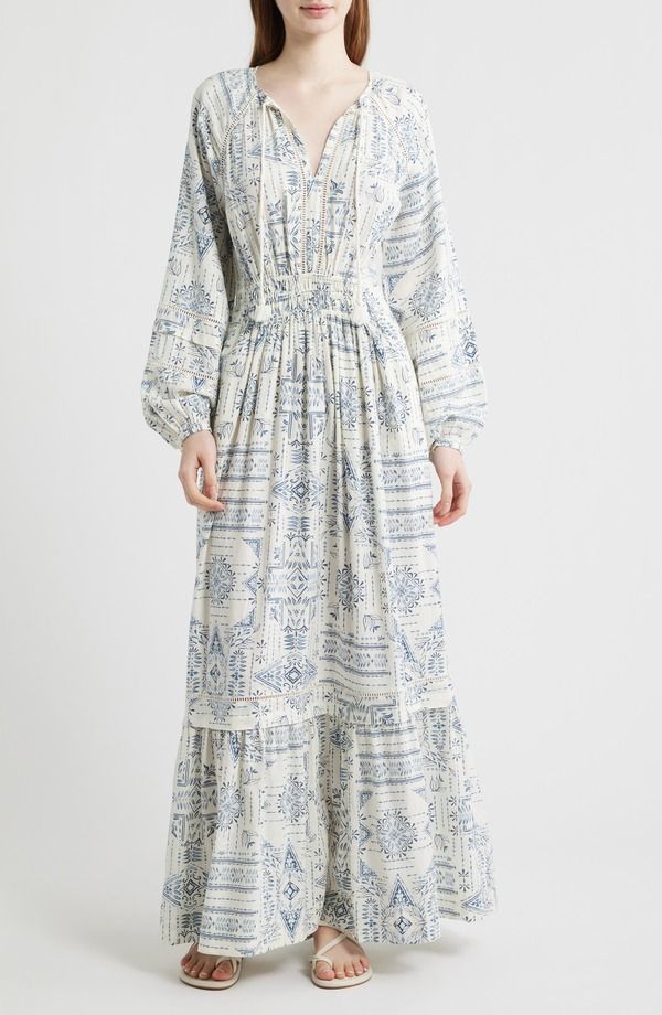 ペンドルトン レディース トップス ワンピース リネン マキシ Pendleton Athena Long Sleeve Linen Blend Maxi Dress Blue Laurel Grove ブルー