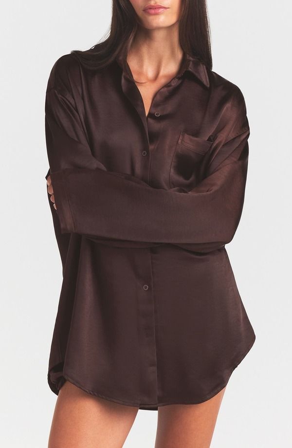 スキムズ レディース トップス シャツ サテン SKIMS Lightweight Stretch Satin ButtonUp Shirt Espresso