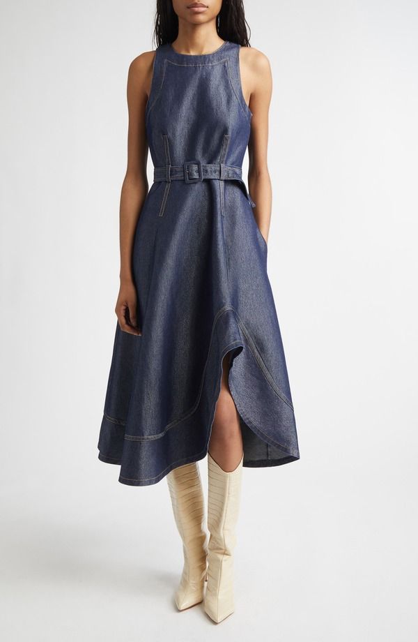 サンク セプト レディース ボトムス デニムパンツ ノースリーブ コットン Cinq Sept Zelda Sleeveless Belted Cotton Blendenim Dress Minuit デニム