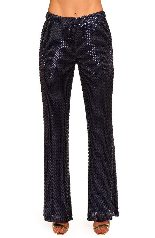 レイミー ブルック レディース ボトムス レギンス ワイドレッグ パンツ スパンコール Ramy Brook Olivian Sequin Wide Leg Pants Navy Beaded Mesh ネイビー