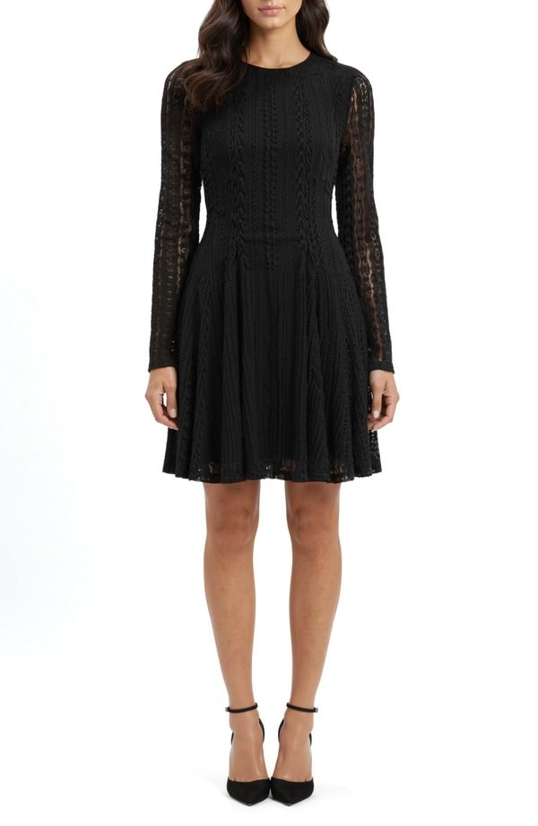 オールインフボール レディース トップス ワンピース レース All in Favor Long Sleeve Lace Fit Flare Dress Black ブラック